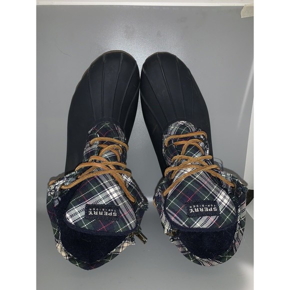 Sperry Womens 10 Blue Top Sider Saltwater Plaid Duck Boot STS94187 Rubber - Picture 5 of 8
